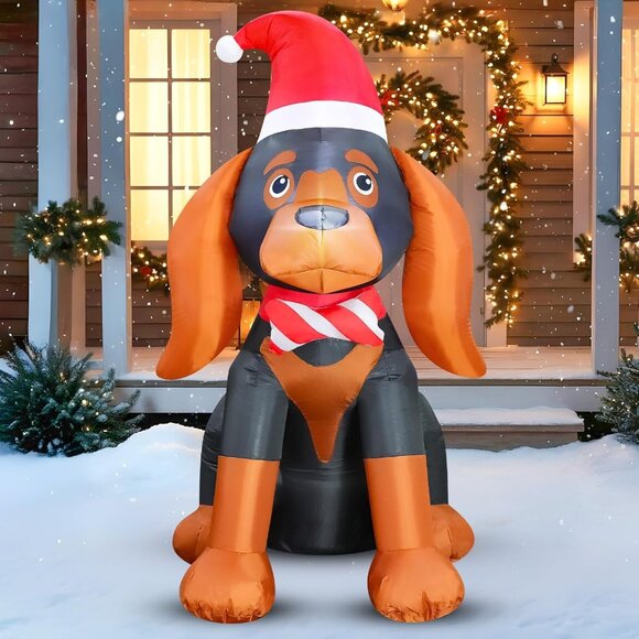 ⚡4FT Christmas Inflatables Puppy Yard Dog with Santa Hat Outdoor Decorations - Picture 1 of 6